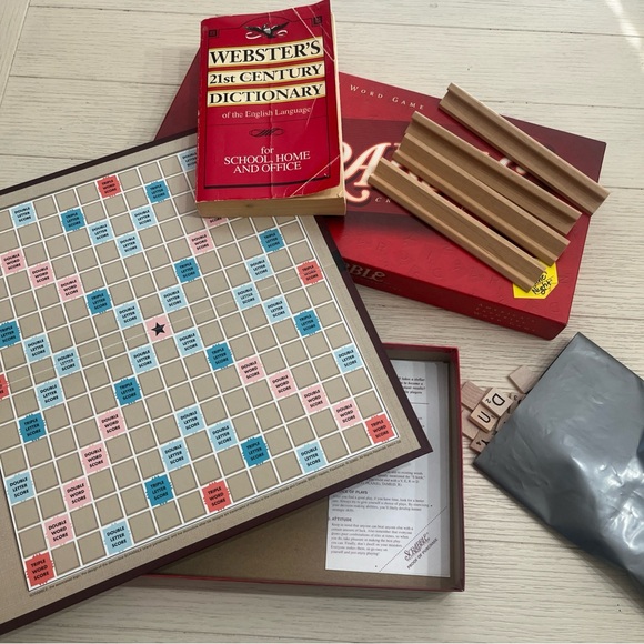 Parker Brothers Other - Vintage Scrabble Crossword Board Game With Tiles and Webster’s Dictionary